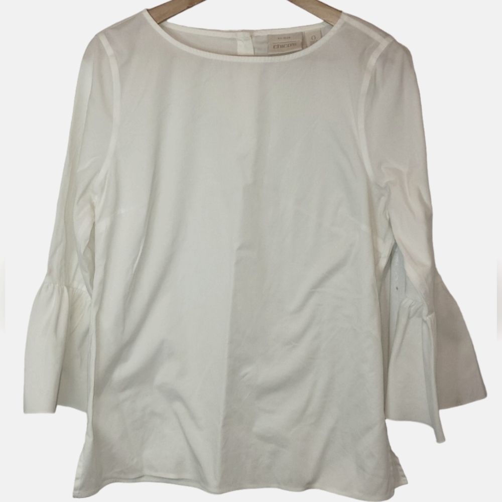 Chico's White No-Iron Bell Sleeve Top Size 0 (Small)